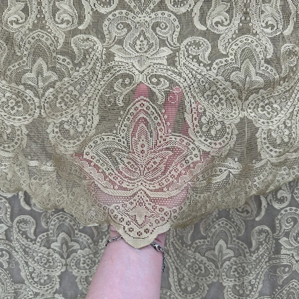 VTG Curtain Gold Lace Paisley Panel with Attached Valance 56x84 Made in Turkey